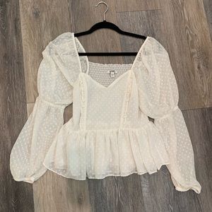 White Swiss Dot Peplum Top